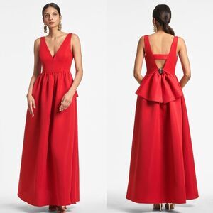 Sachin & Babi Katrina Red V-Neck Bow Sleeveless A-Line Gown $895 Women's Size 2